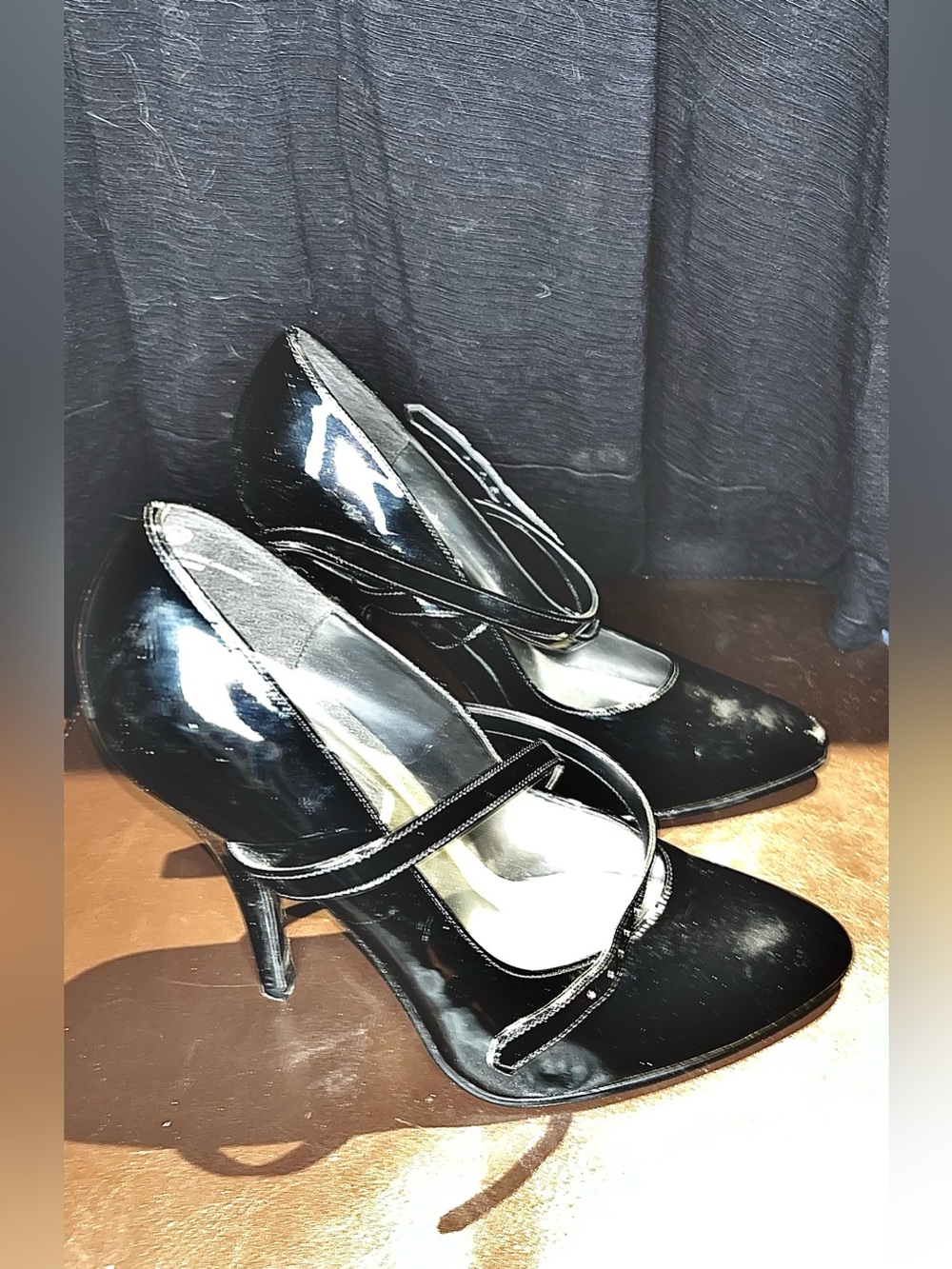 Women's Black Patent Mary Jane Heels with Crossover Strap size 7